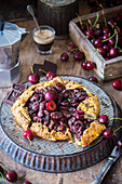 Pie with cherry and chocolate filling