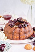 Semolina bundt cake with cherry compote