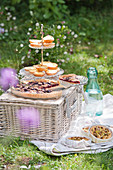 A picnic with a beetroot tart, ham and leek quiches, and mini salmon tarts