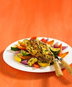 Herbed roasted chicken breast with roasted vegetables