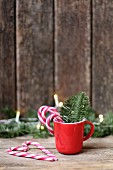Candy canes in red Christmas mug