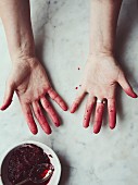 Beetroot stained hands