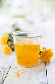 Dandelion jelly in a glass