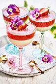 Layered desserts with strawberry daiquiri jelly