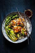 Pork belly with bok choy on rice (Asia)