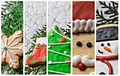 A collage of five different Christmas cookies