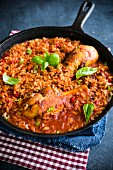 Tomato rice with chicken and basil (Spain)