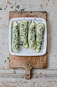 Zucchini with herbs and fresh cheese (top view)