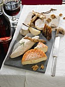 A French cheese platter with wine