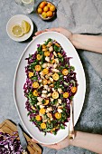 Chicken Salad with Red Cabbage and Kumquat