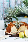 Lemon bundt cake with flowers