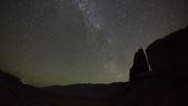Milky Way and dawn in a desert, time-lapse footage