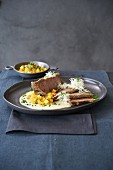 Boiled beef with horseradish sauce and vegetables
