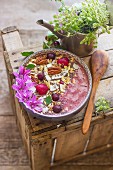 A smoothie bowl with cherries