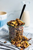 Amaranth muesli with bananas in a glass