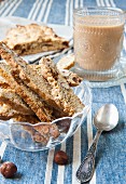 Biscotti with figs and nuts served with coffee