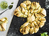 A yeast bread flower with pesto