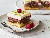 White donauwelle (marble cake) with raspberries