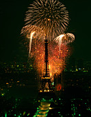 Fireworks and the Eiffel Tower, Paris