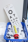 Eye chart and lung testing equipment