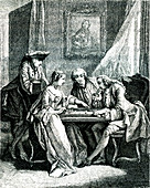 18th Century backgammon players, illustration