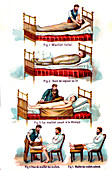 19th Century bed bath and bandaging techniques, illustration