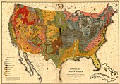 Geological map of the USA, 1870s