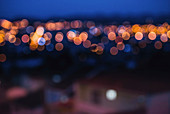 City lights in distance, blurred image