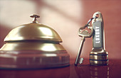 Hotel key and bell, illustration
