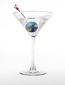 Cocktail glass with planet earth, illustration