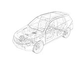 Technical drawing of car, illustration