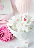 Sugar cubes decorated with hearts