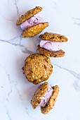 Oat cookie and strawberry ice cream sandwiches