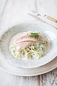 Cucumber noodles with smoked trout
