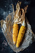 Oven baked corn on the cob with butter and spices