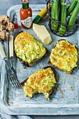 Zucchini toasts with cheddar cheese and Tabasco sauce