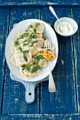 Ravioli with pumpkin and blue cheese
