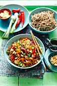 Soba noodles with vegetables and peanuts