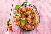 Apricots in a wire basket