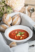 Rosemary and potato bread rolls with tomato soup