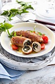 Chicken roulades with nettle stinging nettle filling