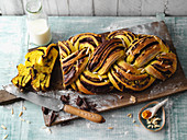 Golden turmeric bread with a chocolate filling