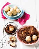 Peanut butter truffles with cocoa powder
