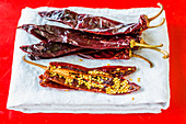 Dried red chilli peppers (Capsicum sp)