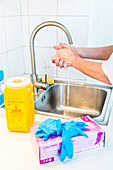 Health professional washing hands