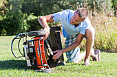 Man using a lawn mower