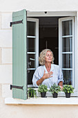 Woman doing breathing exercises