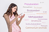 Woman reading cosmetic label