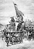 19th Century procession, Baroda, India, illustration