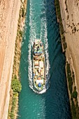 Ship passing through the Corinth Canal.